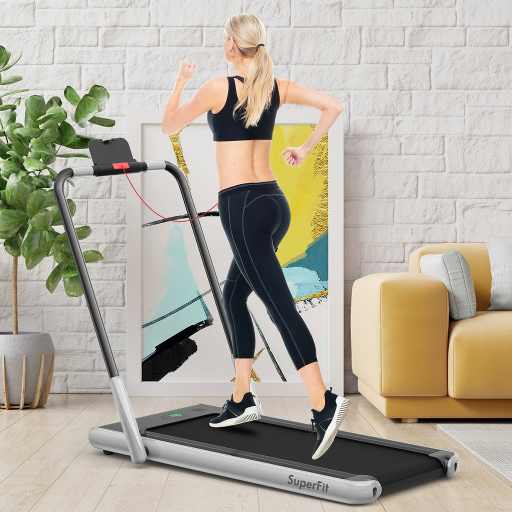 2-in-1 Folding Treadmill with Remote Control and LED Display-Black
