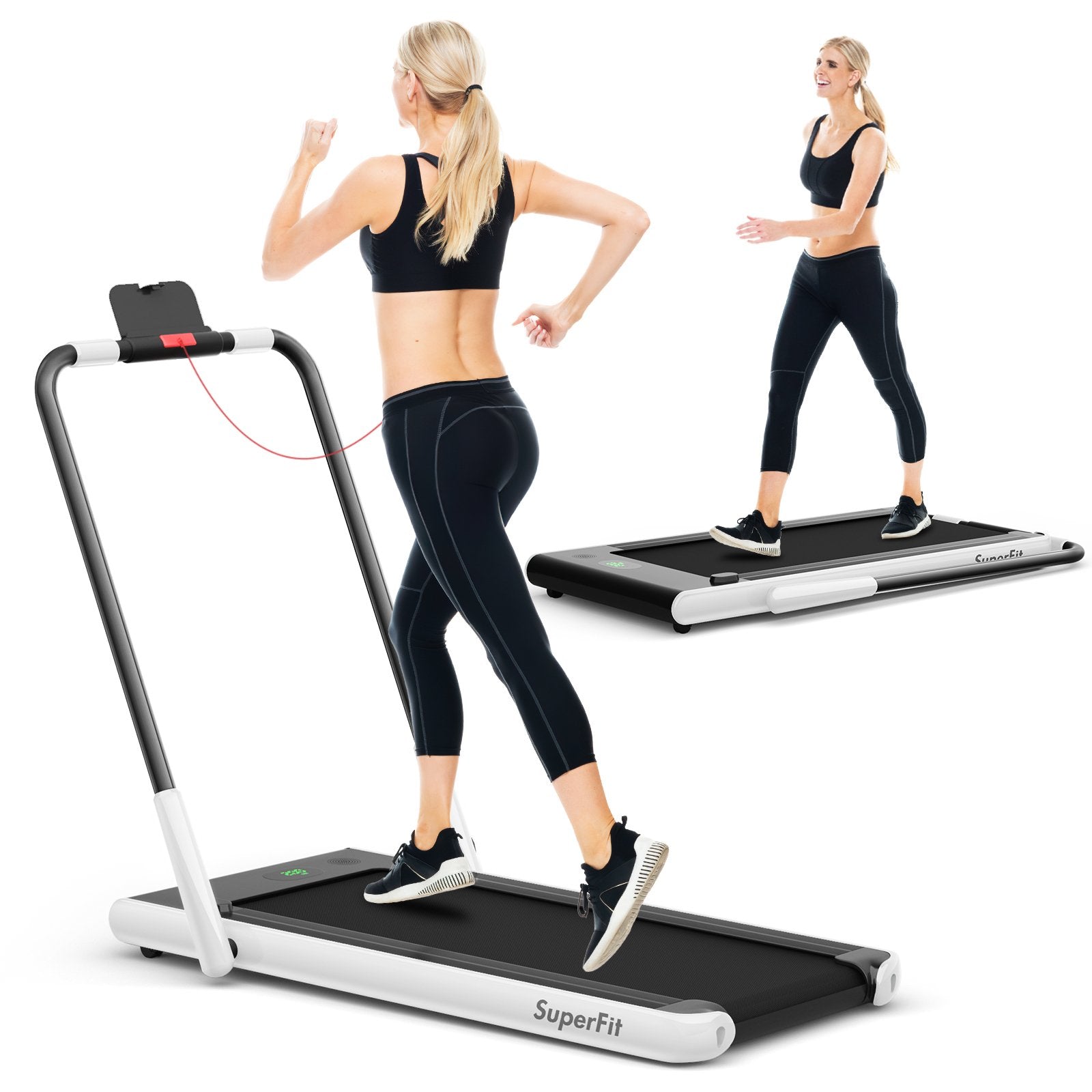 2-in-1 Folding Treadmill with Remote Control and LED Display-Black