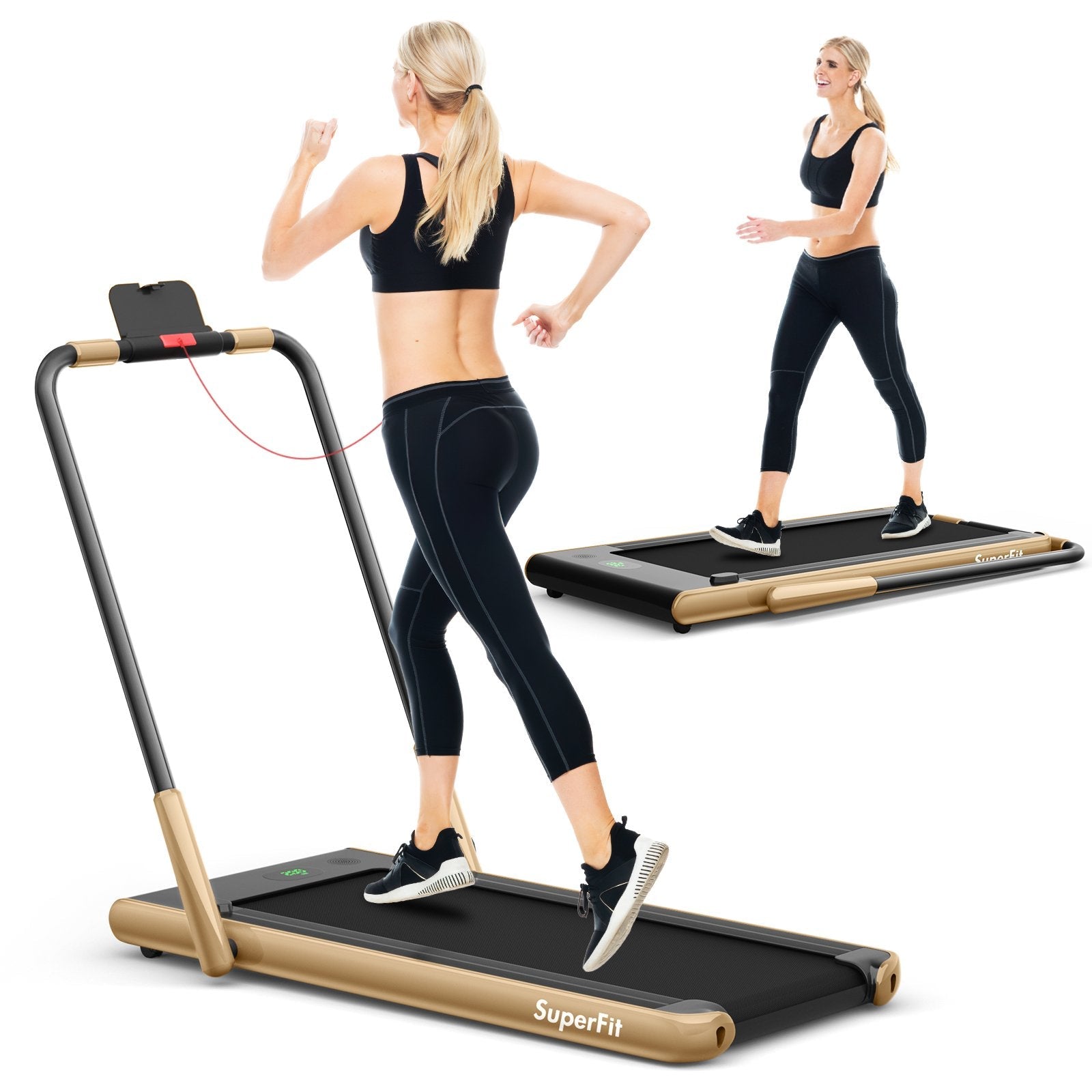 2-in-1 Folding Treadmill with Remote Control and LED Display-Black