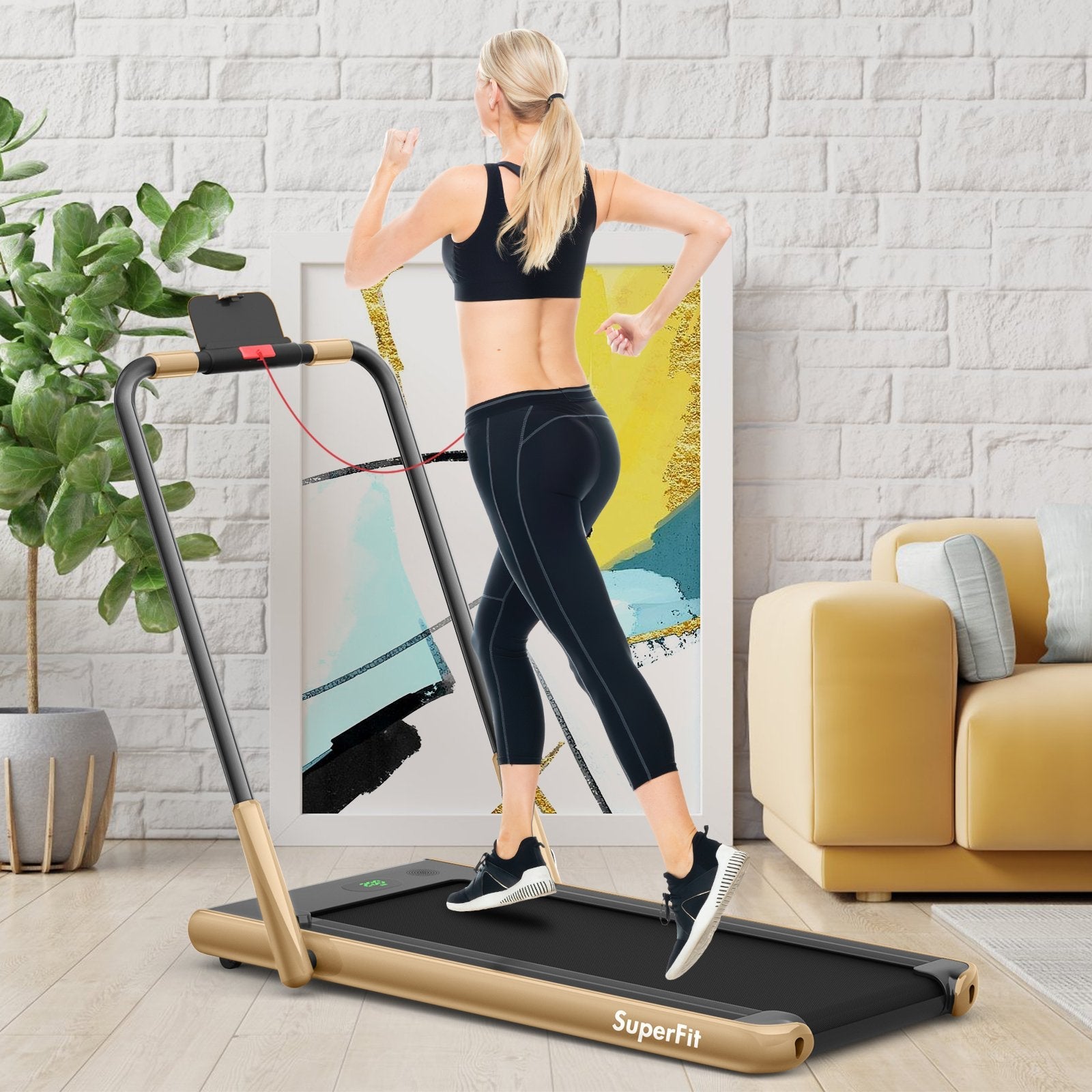 2-in-1 Folding Treadmill with Remote Control and LED Display-Black