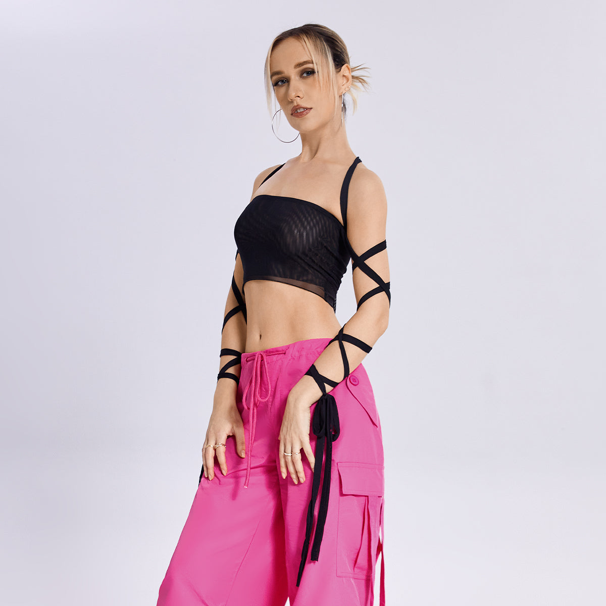 2023 New Style Womens Elastic Cross Arm Solid Color Straps Tank Top