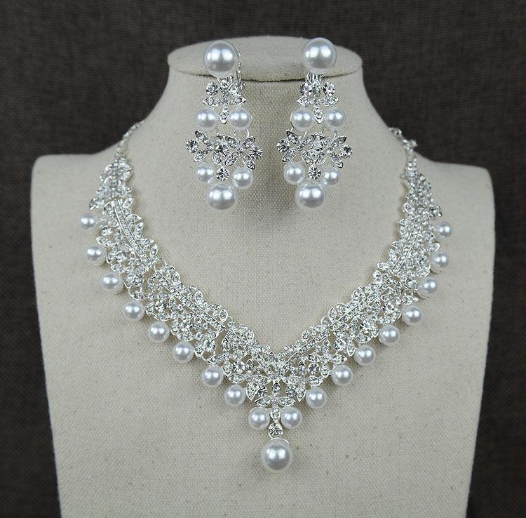 0284 White pearl diamond bridal accessories set