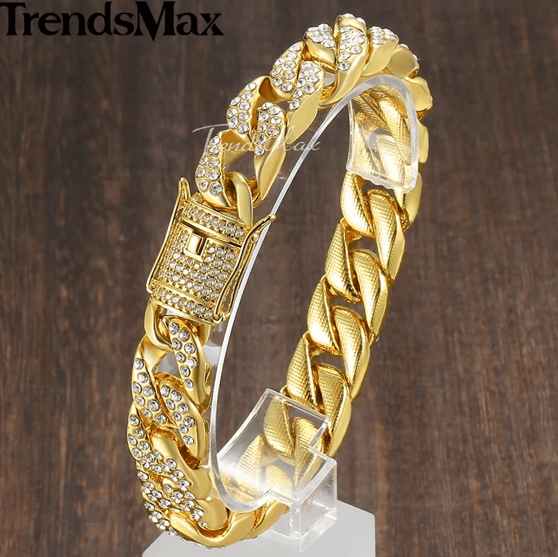 18k Gold & Diamond Laced Cuban Chain Bracelet