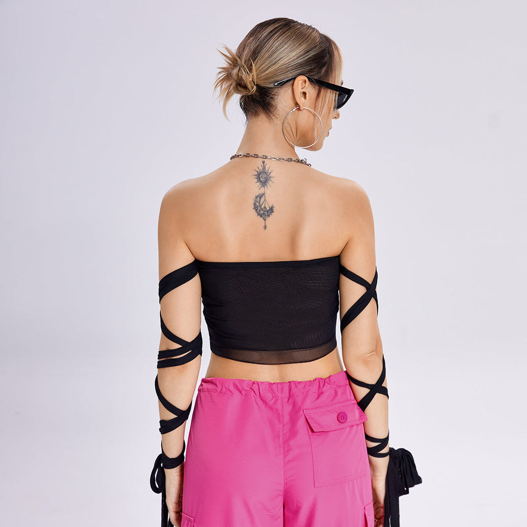 2023 New Style Womens Elastic Cross Arm Solid Color Straps Tank Top