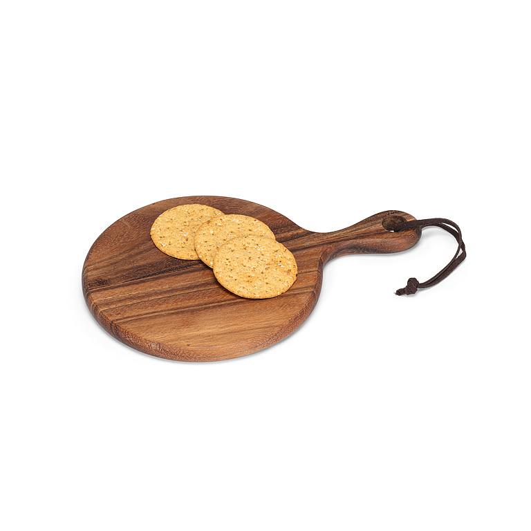 10" Round Acacia Wood Serving Board with Handle – Charcuterie & Cheese Board