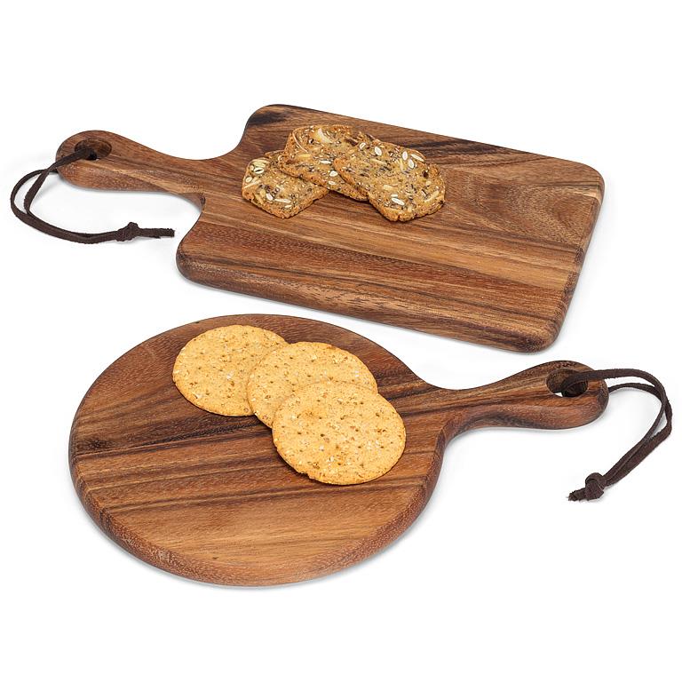 10" Round Acacia Wood Serving Board with Handle – Charcuterie & Cheese Board