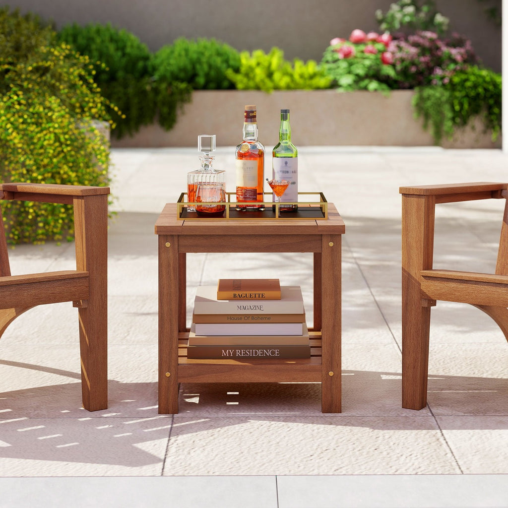 2-Tier Outdoor Side Table with Storage Shelf for Patio