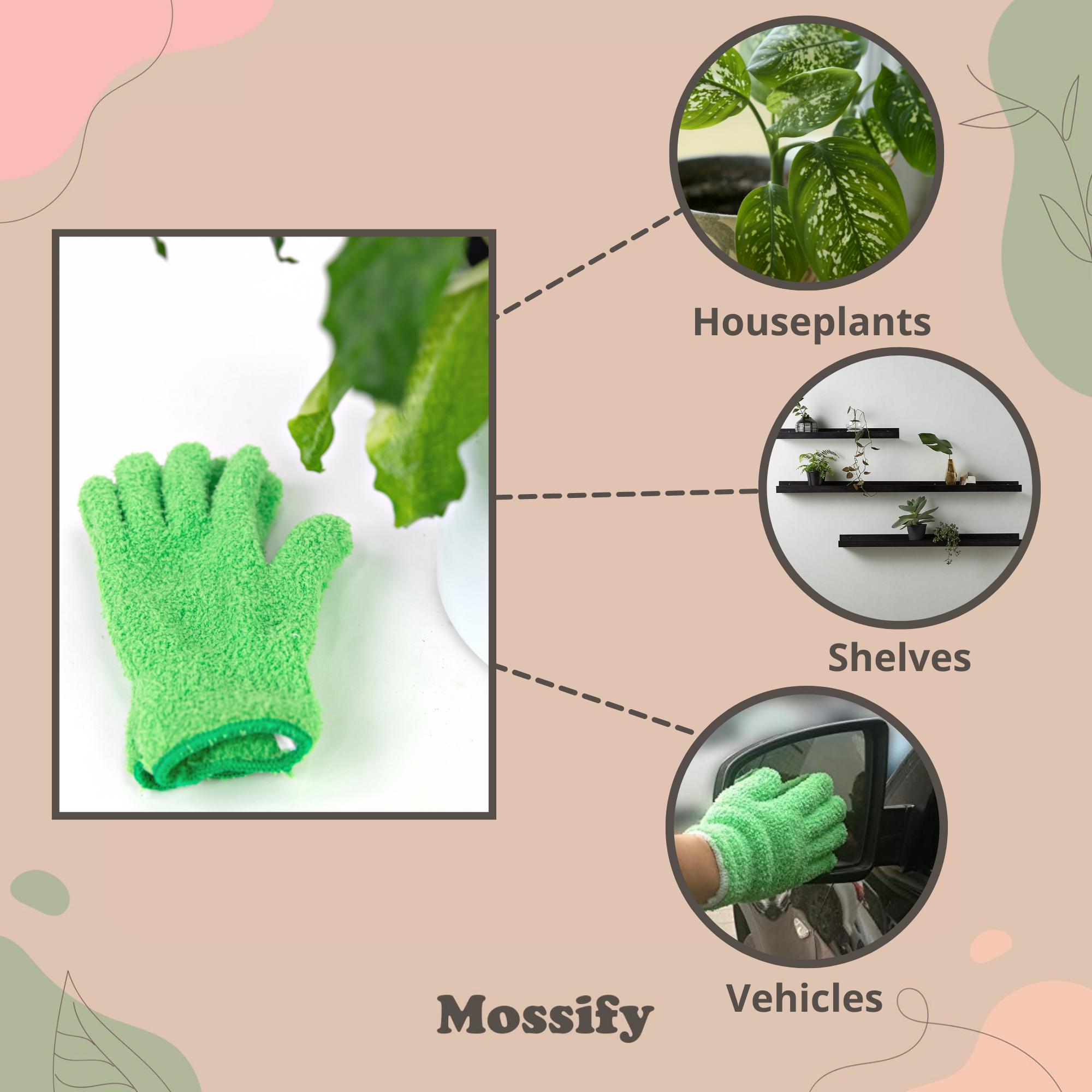 1 Pair Leaf Shining Microfiber Gloves