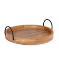 14" Round Wood Serving Tray with Handles – Natural Mangowood & Metal