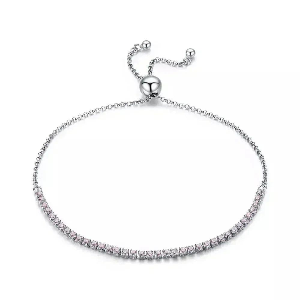 14K Gold Plated Cz Tennis Bracelet | Adjustable 925 Sterling Silver Slider Bracelet For Women | Wedding Jewelry Gift