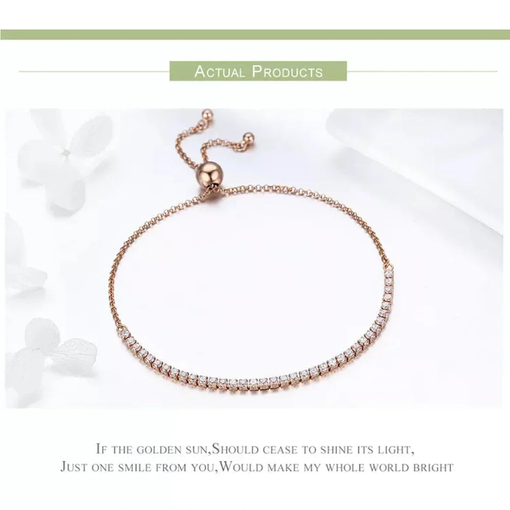 14K Gold Plated Cz Tennis Bracelet | Adjustable 925 Sterling Silver Slider Bracelet For Women | Wedding Jewelry Gift