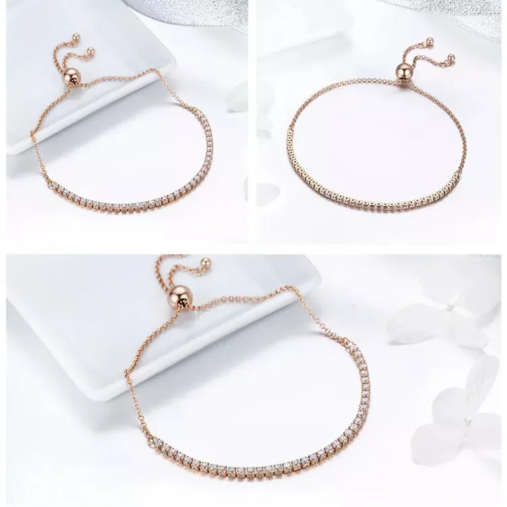 14K Gold Plated Cz Tennis Bracelet | Adjustable 925 Sterling Silver Slider Bracelet For Women | Wedding Jewelry Gift