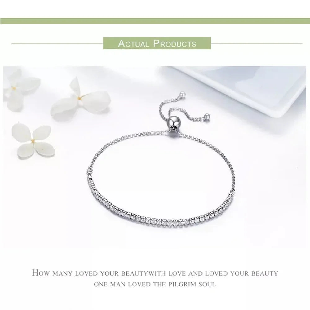 14K Gold Plated Cz Tennis Bracelet | Adjustable 925 Sterling Silver Slider Bracelet For Women | Wedding Jewelry Gift