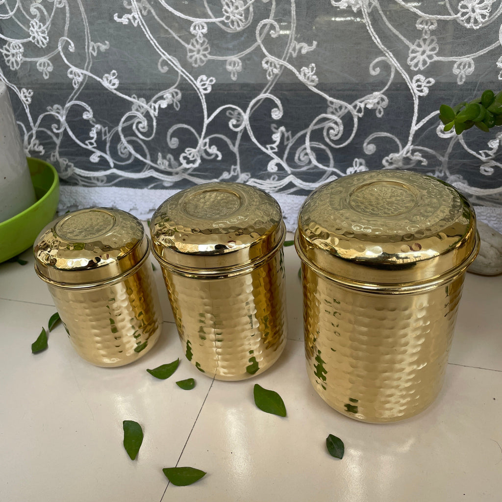 11-Piece Brass Hammered Canister Set | Airtight Pantry Storage Containers