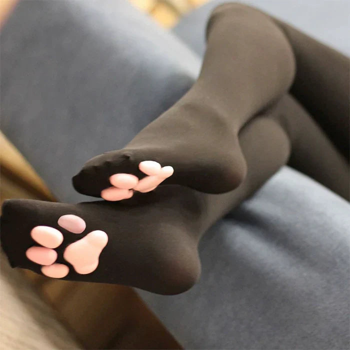 100D Knee Stockings with 3D Cute Cat Paw Paddings Anime Style Velvet Stockings
