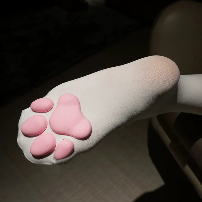 100D Knee Stockings with 3D Cute Cat Paw Paddings Anime Style Velvet Stockings
