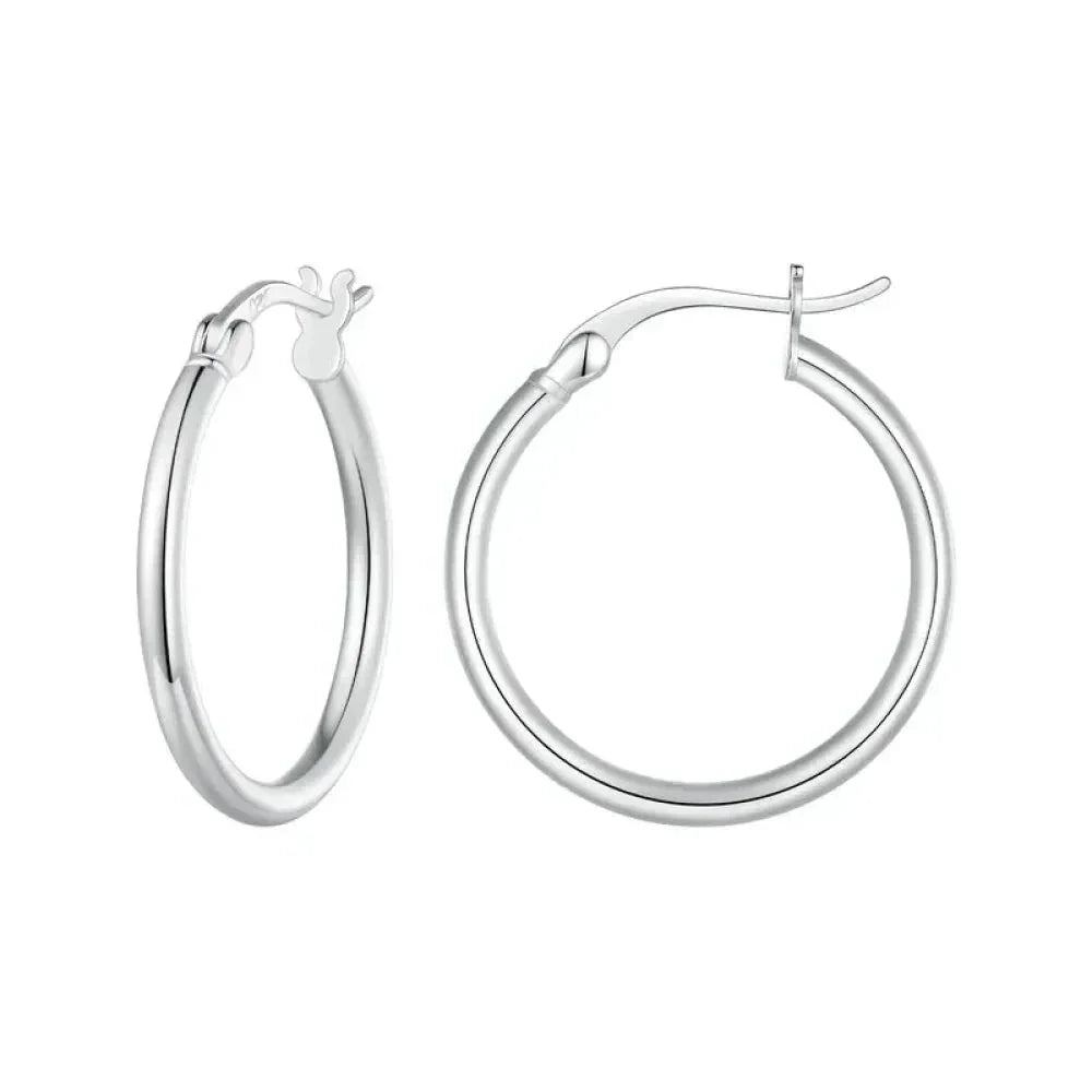 14K White Gold-Plated 925 Sterling Silver Hoop Earrings - Stylish And Hypoallergenic Jewelry For Women