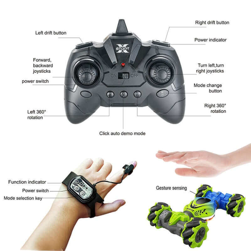 2024 New 4WD RC Stunt Car - Watch Gesture Control, 360° Rotation - Kids Toy Gift
