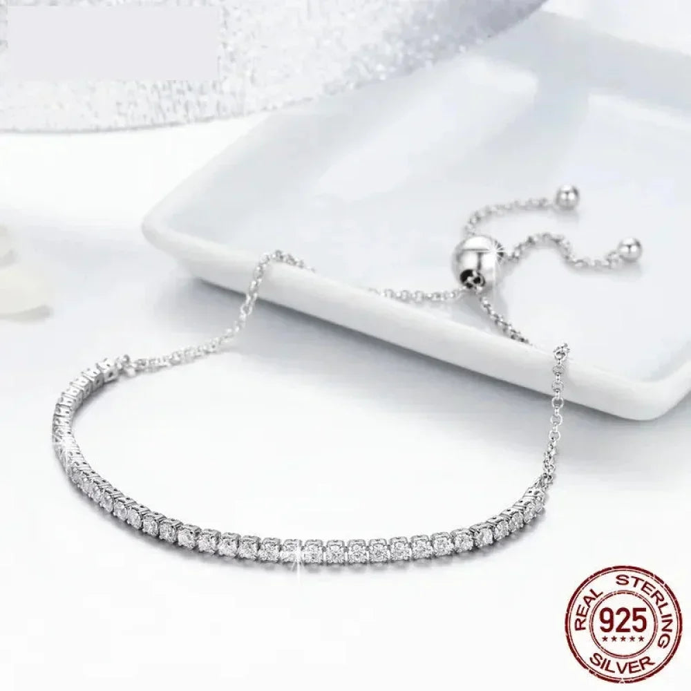 14K Gold Plated Cz Tennis Bracelet | Adjustable 925 Sterling Silver Slider Bracelet For Women | Wedding Jewelry Gift