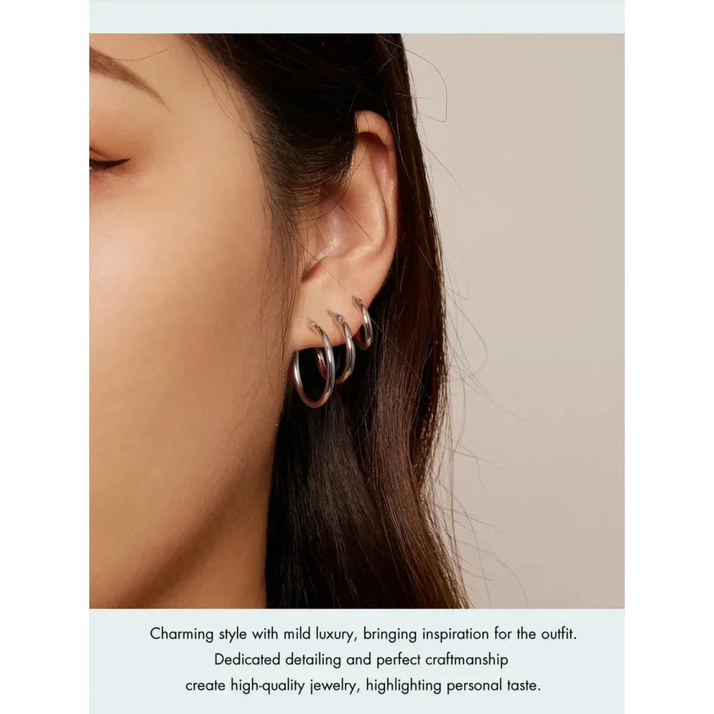 14K White Gold-Plated 925 Sterling Silver Hoop Earrings - Stylish And Hypoallergenic Jewelry For Women
