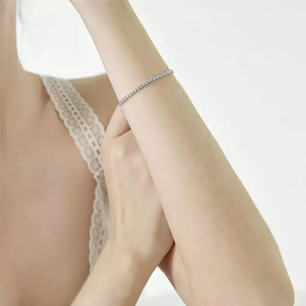 14K Gold Plated Cz Tennis Bracelet | Adjustable 925 Sterling Silver Slider Bracelet For Women | Wedding Jewelry Gift