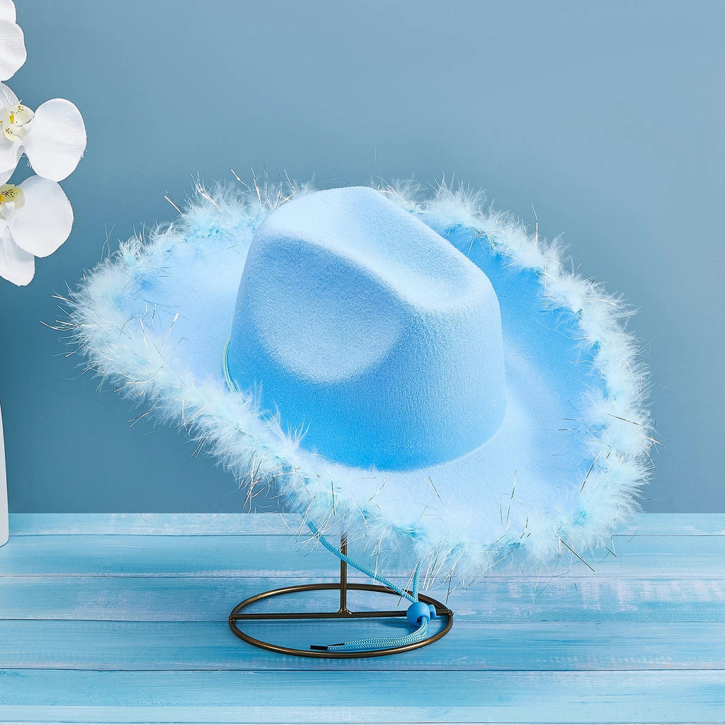 2024 Fashion Women´s Party Hats Cowboy Hat Adult Solid Color Furry Trim Wide Brim Hat Female Cap for Dating Party