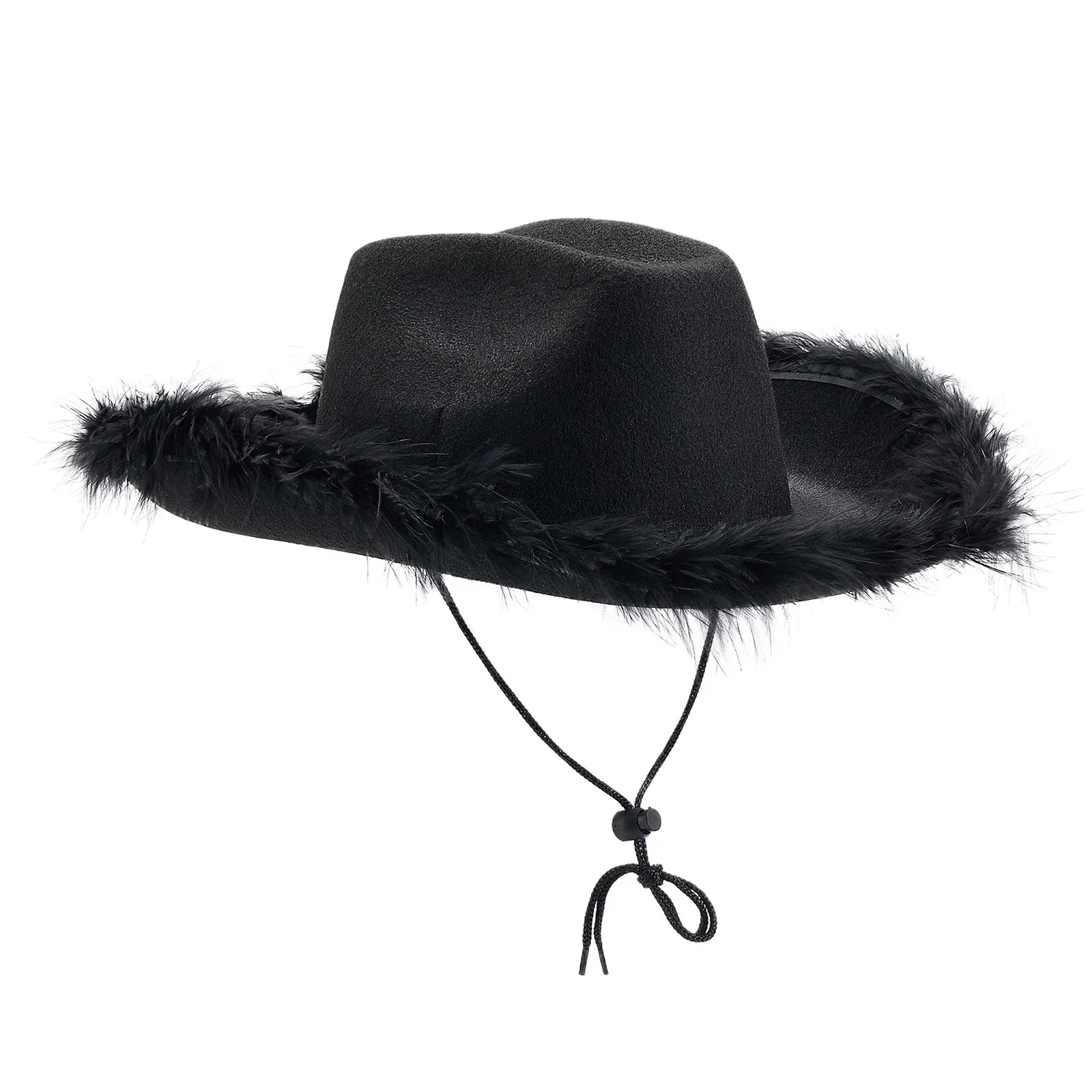 2024 Fashion Women´s Party Hats Cowboy Hat Adult Solid Color Furry Trim Wide Brim Hat Female Cap for Dating Party