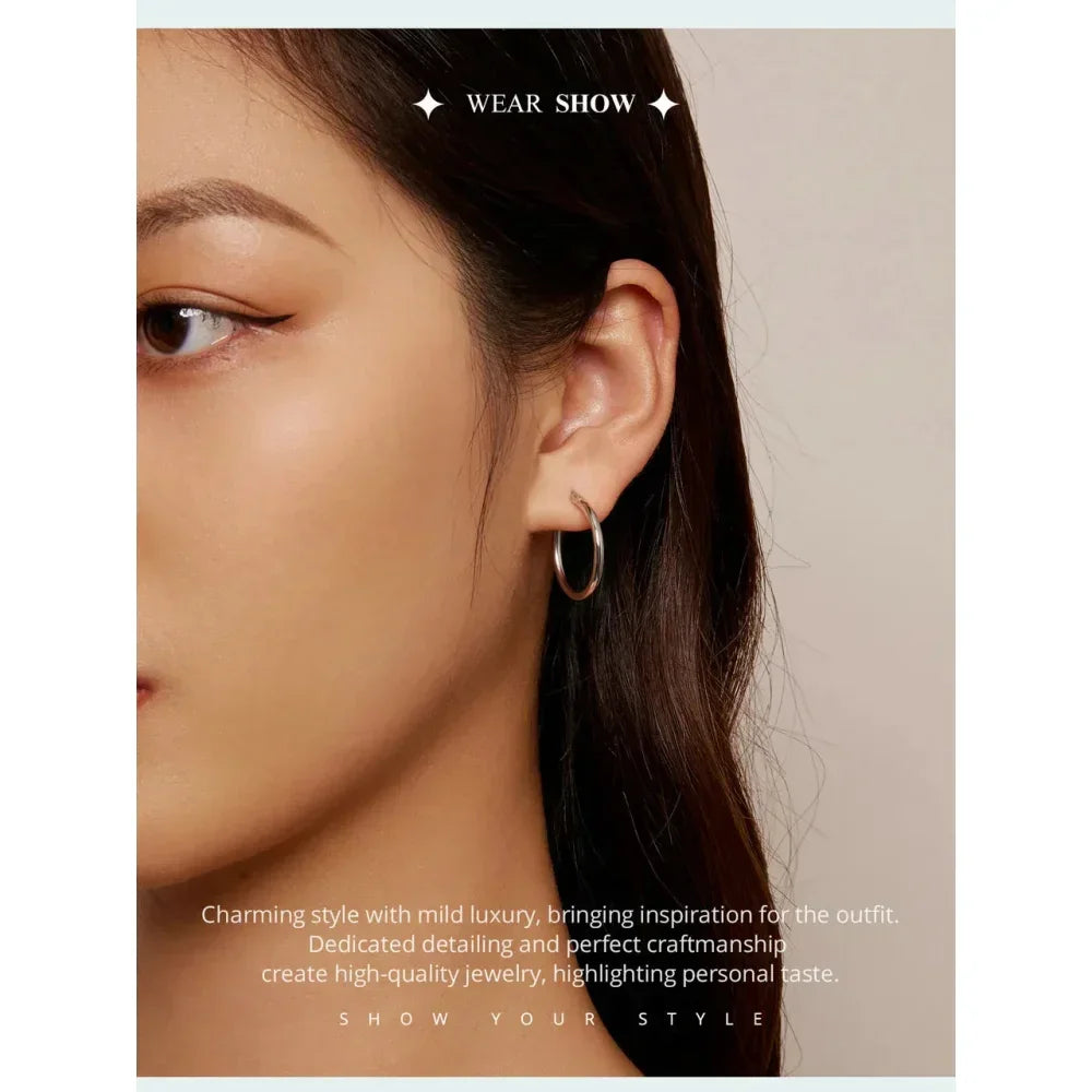 14K White Gold-Plated 925 Sterling Silver Hoop Earrings - Stylish And Hypoallergenic Jewelry For Women
