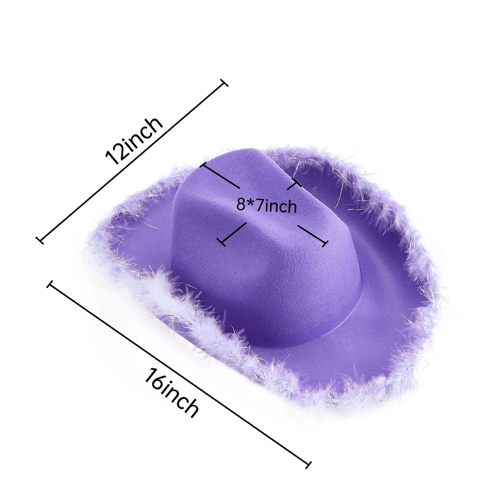 2024 Fashion Women´s Party Hats Cowboy Hat Adult Solid Color Furry Trim Wide Brim Hat Female Cap for Dating Party