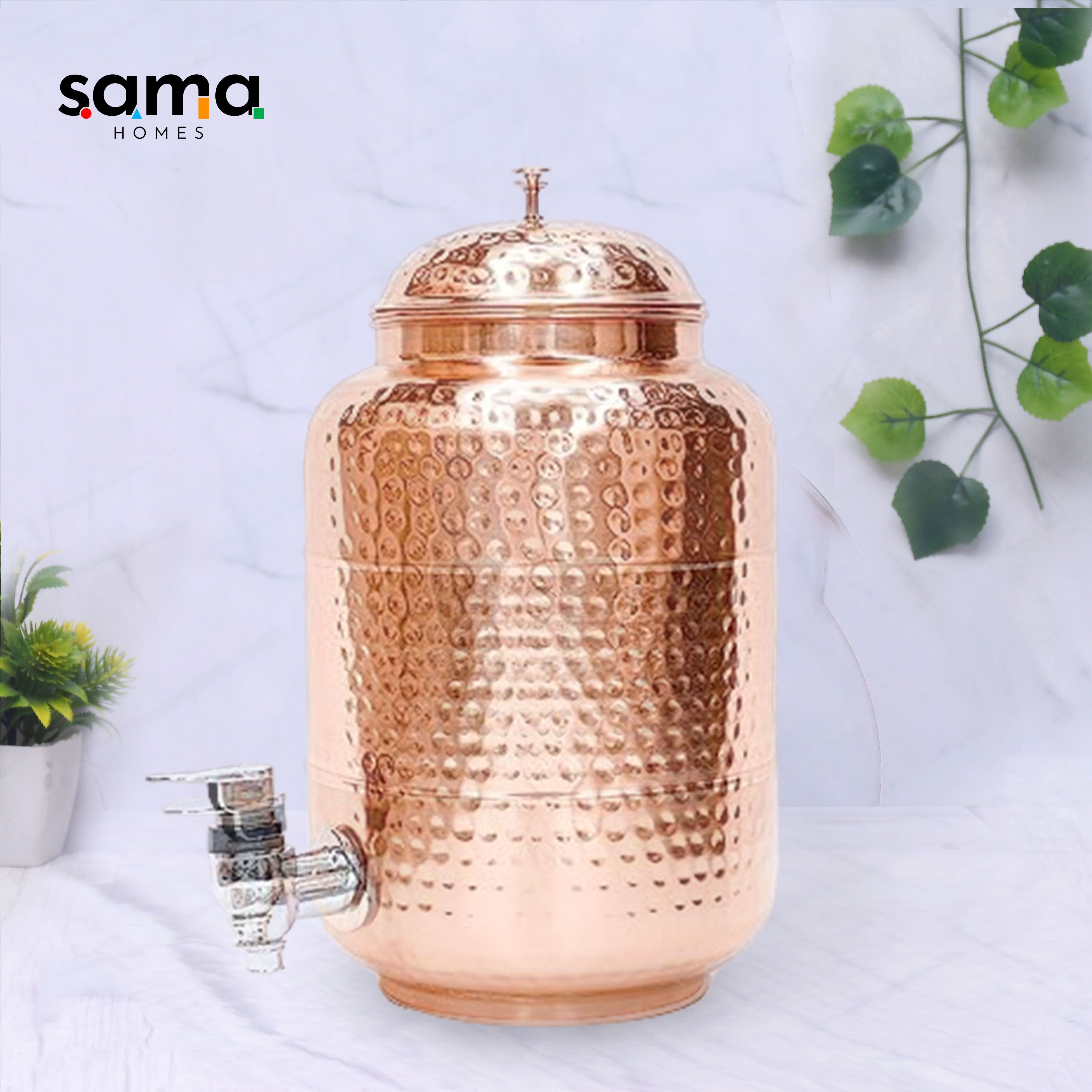 100% Pure Copper Full-Hammered Water Dispenser (Matka) 5000ML | Handcrafted Ayurvedic Copper | Sustainable, Leak-Proof & Healthy Hydration