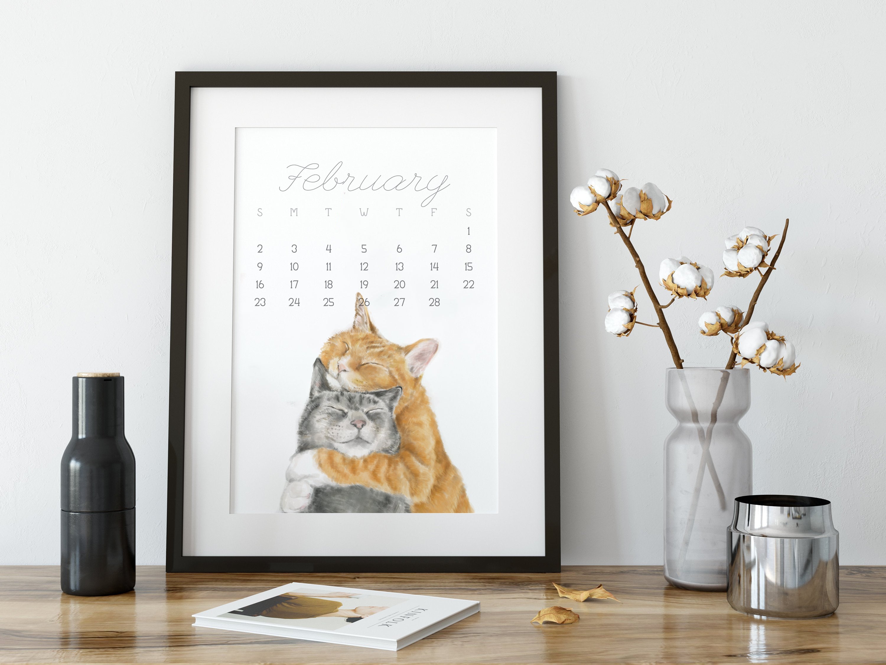 2026 Desk Calendar: Cat Watercolor Art