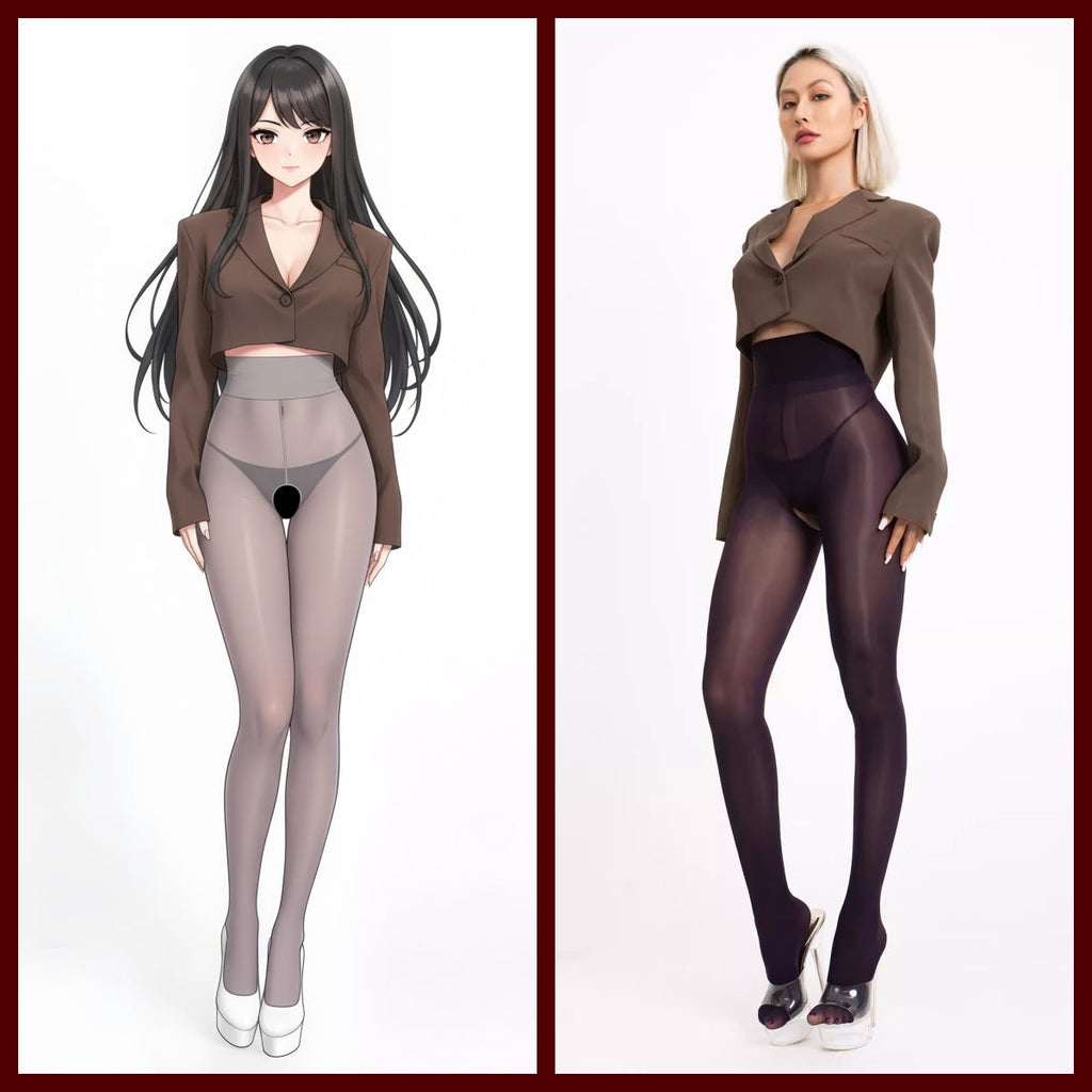 20D Crotchless High Waist Pantyhose Tights