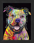 "BEWARE OF PITBULLS" FRAMED DOG ART PRINT BY DEAN RUSSO (29" BY 24")