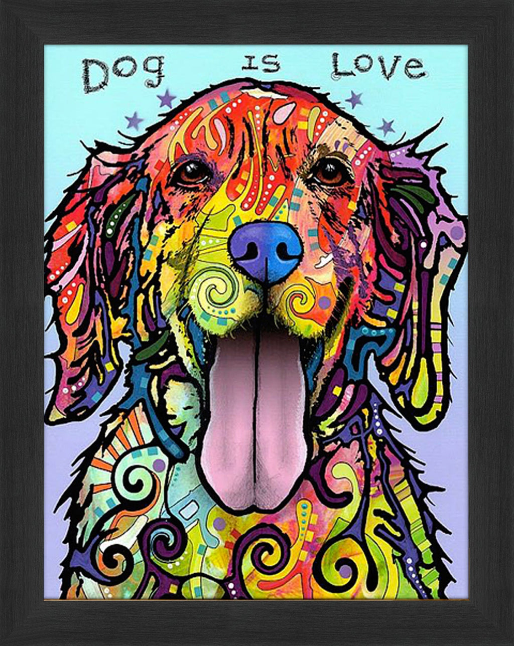 "DOG IS LOVE" FRAMED DOG ART PRINT BY DEAN RUSSO (29" BY 24")