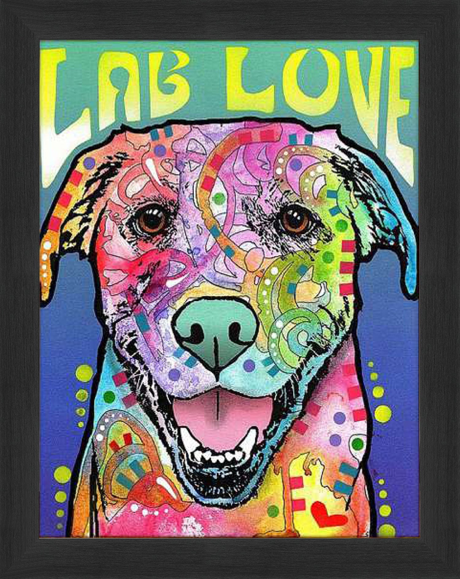"LAB LOVE" FRAMED DOG ART PRINT BY DEAN RUSSO (29" BY 24")