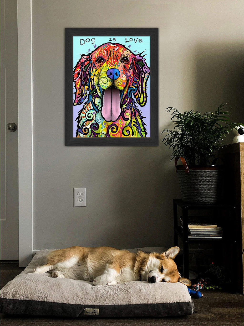 "SILENCE IS GOLDEN" FRAMED DOG ART PRINT BY DEAN RUSSO (29" BY 24")