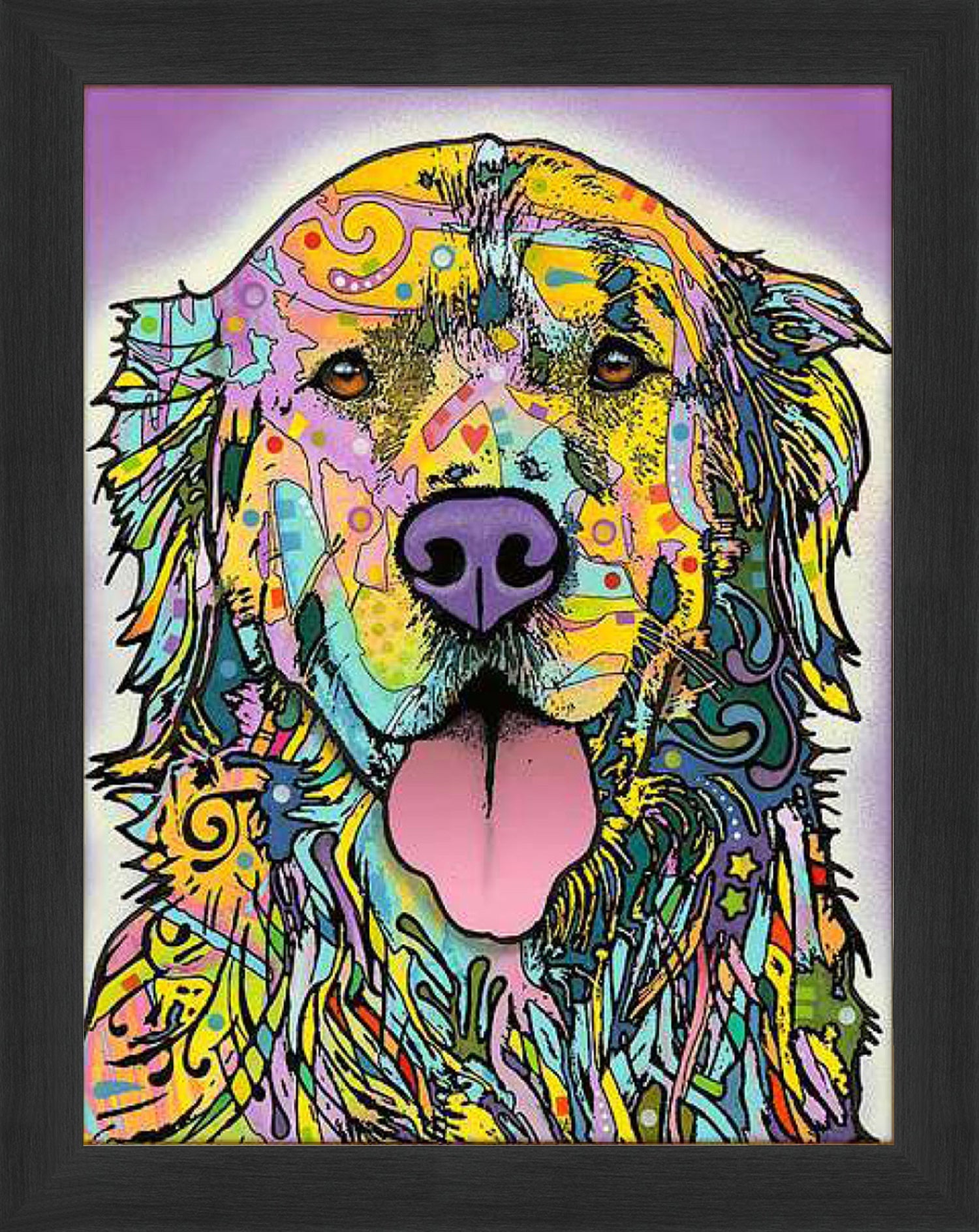 "SILENCE IS GOLDEN" FRAMED DOG ART PRINT BY DEAN RUSSO (29" BY 24")