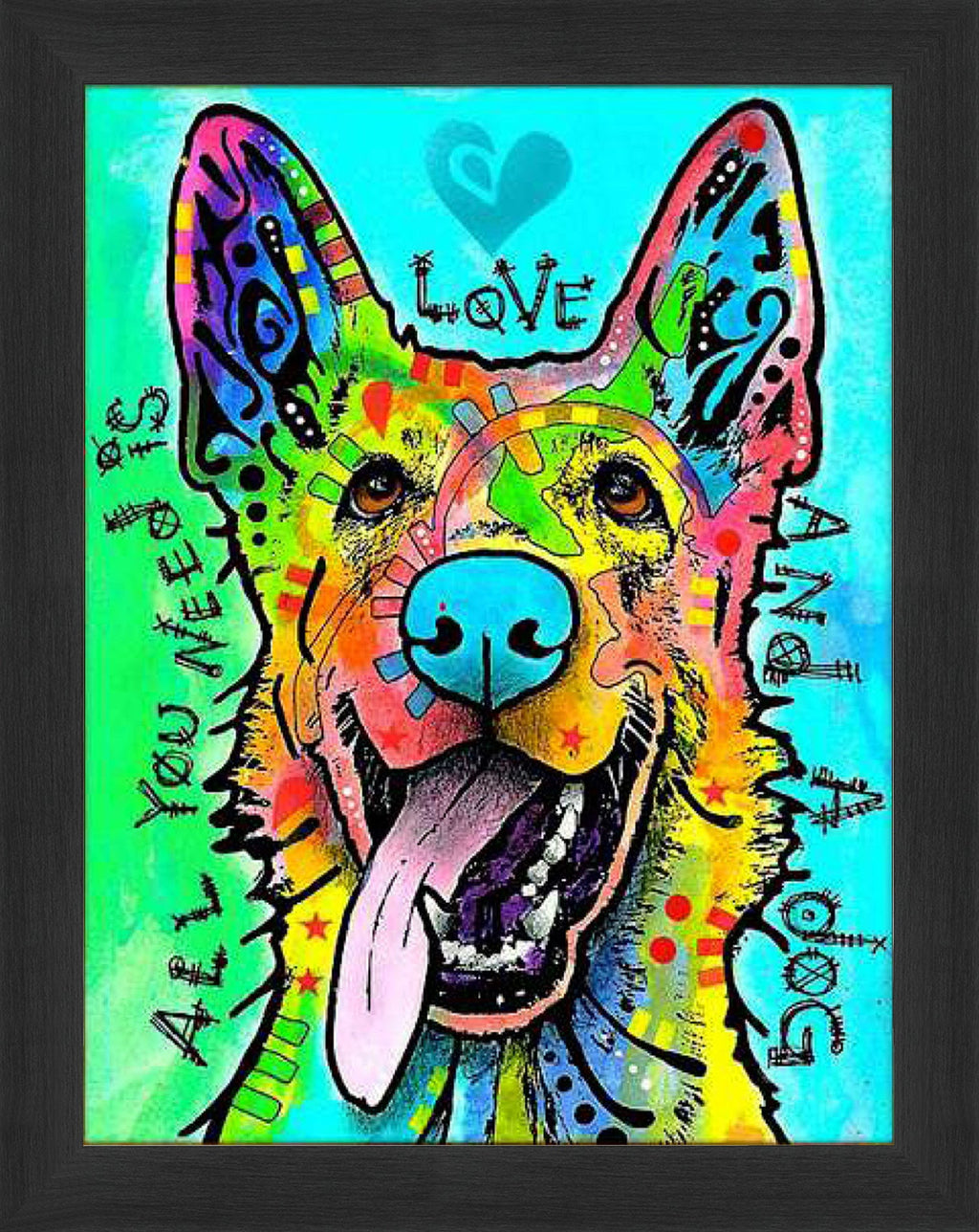 "LOVE AND A DOG" FRAMED DOG ART PRINT BY DEAN RUSSO (29" BY 24")