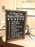 12" x 18, Ten Things that take zero Talent |  wooden sign  |  wedding gift |  rustic wooden sign |  farmhouse decor