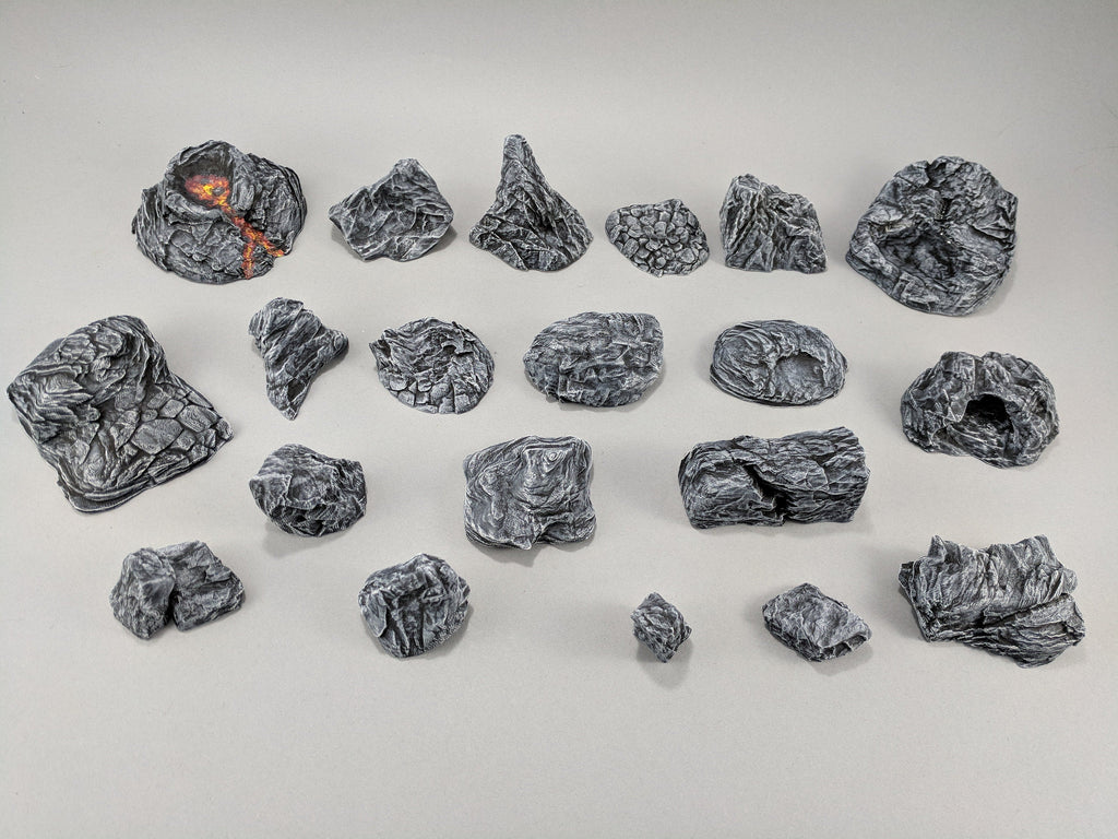 20 Rock Bundle - DND & Wargaming Terrain - EC3D Heroes Hoard, scatter scenery, Pathfinder 2E, Fantasy, Nature, Rocks, Outdoor, Mountain