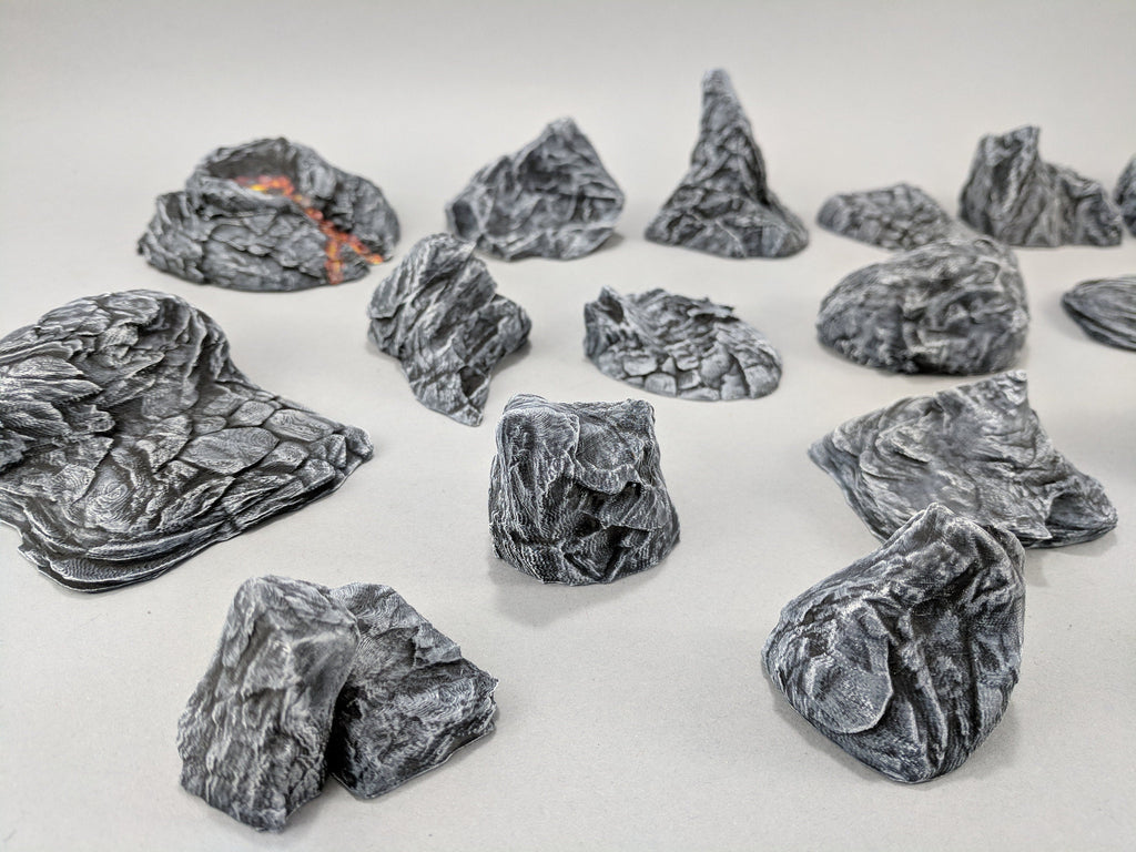 20 Rock Bundle - DND & Wargaming Terrain - EC3D Heroes Hoard, scatter scenery, Pathfinder 2E, Fantasy, Nature, Rocks, Outdoor, Mountain