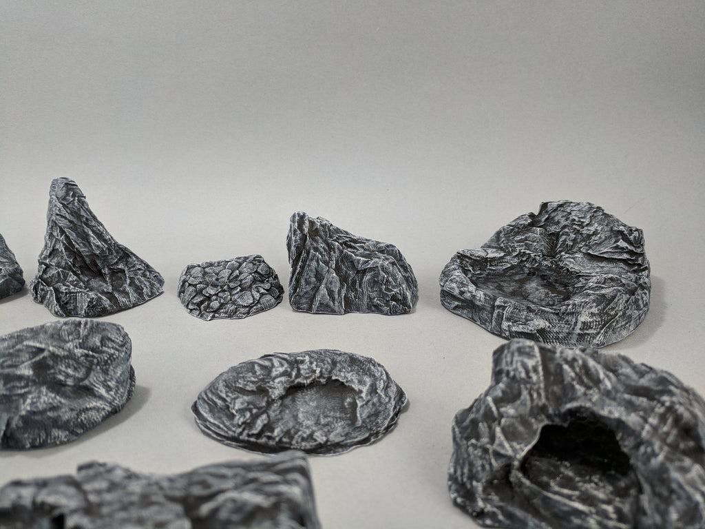 20 Rock Bundle - DND & Wargaming Terrain - EC3D Heroes Hoard, scatter scenery, Pathfinder 2E, Fantasy, Nature, Rocks, Outdoor, Mountain