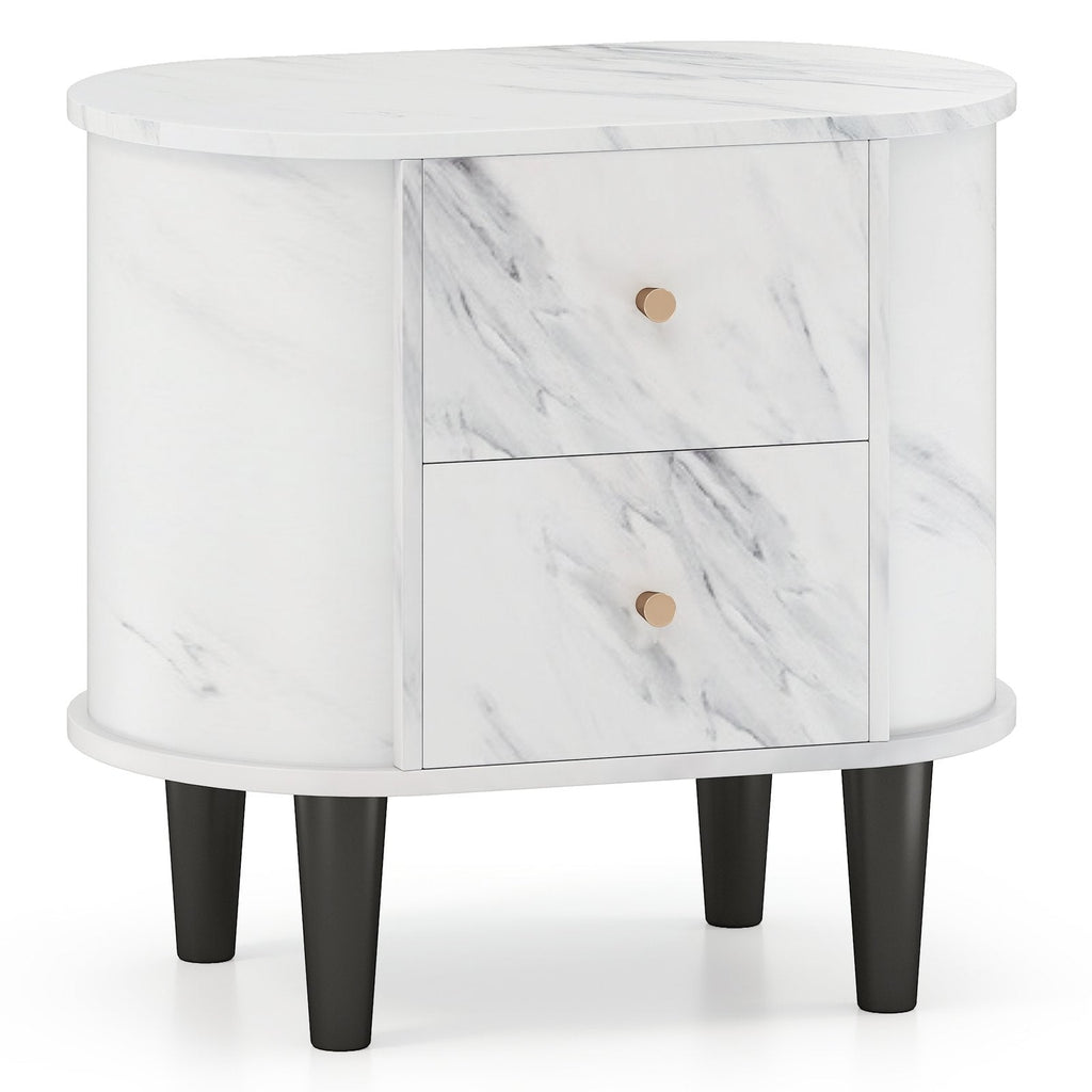 2-Drawer Nightstand Modern Faux Marble Bedside Table with Storage-White