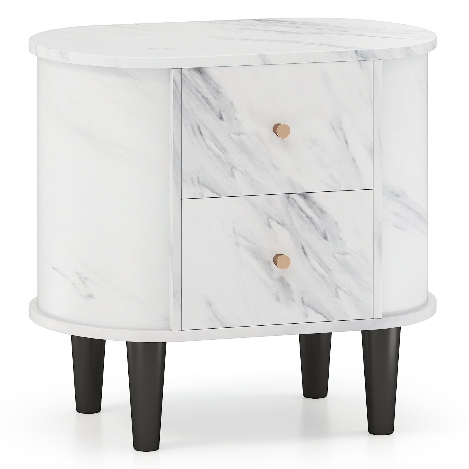 2-Drawer Nightstand Modern Faux Marble Bedside Table with Storage-White