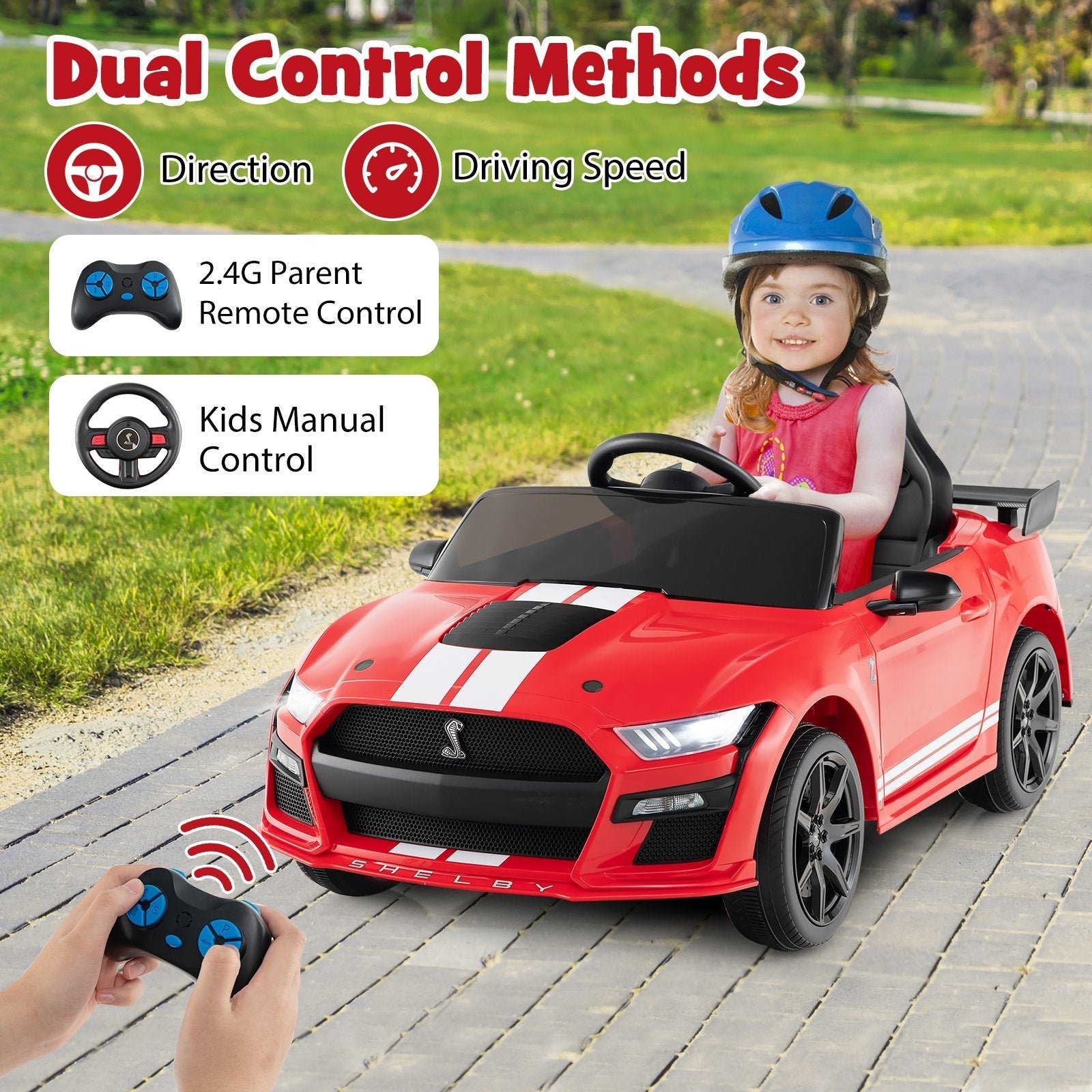 12V Licensed Ford Mustang Shelby GT500 Kids Ride on Car with Remote Control for Kids Aged 3-8-Black