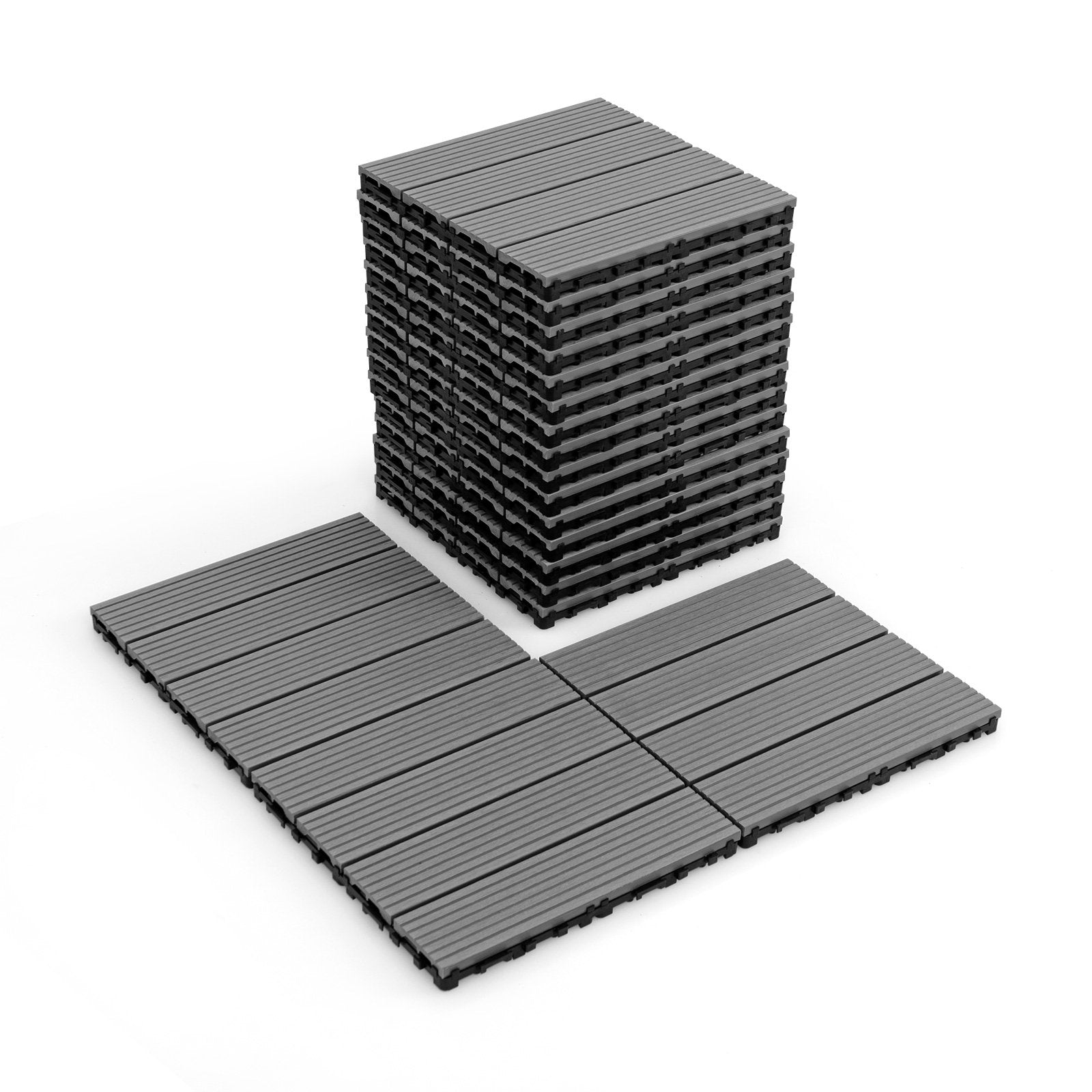 12 x 12 Inch 18 Piece All Weather Interlocking Deck Tiles for Splicing Area-Brown