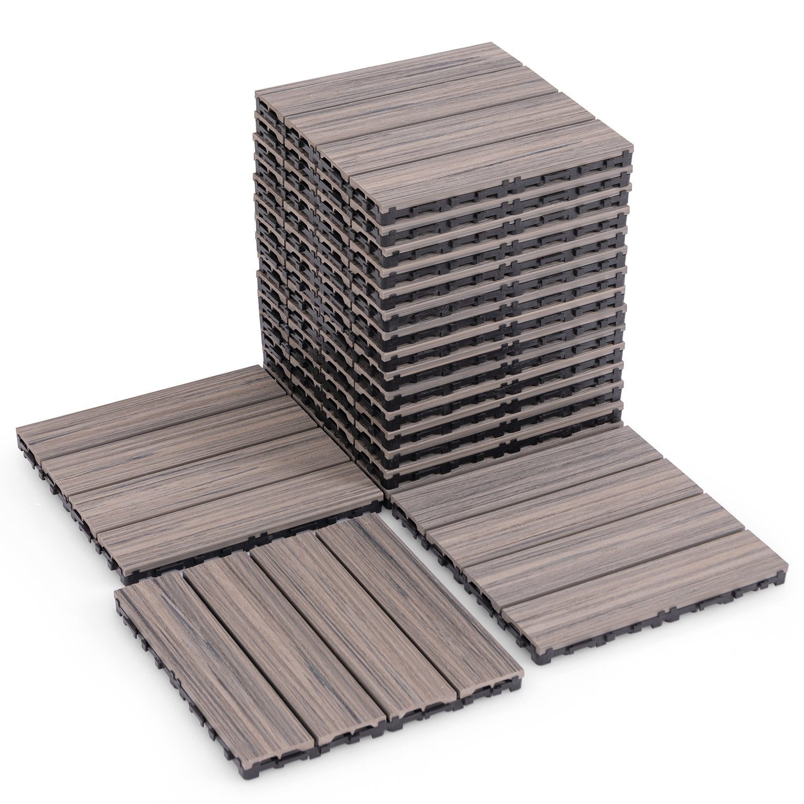 18 Pieces 12 x 12 Inch Interlocking Deck Tiles for 1.7㎡ Total Splicing Area-Brown