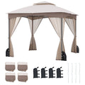 10 X 10 FT Heavy-Duty Patio Gazebo with Netting Walls and 4 Sandbags-Gray