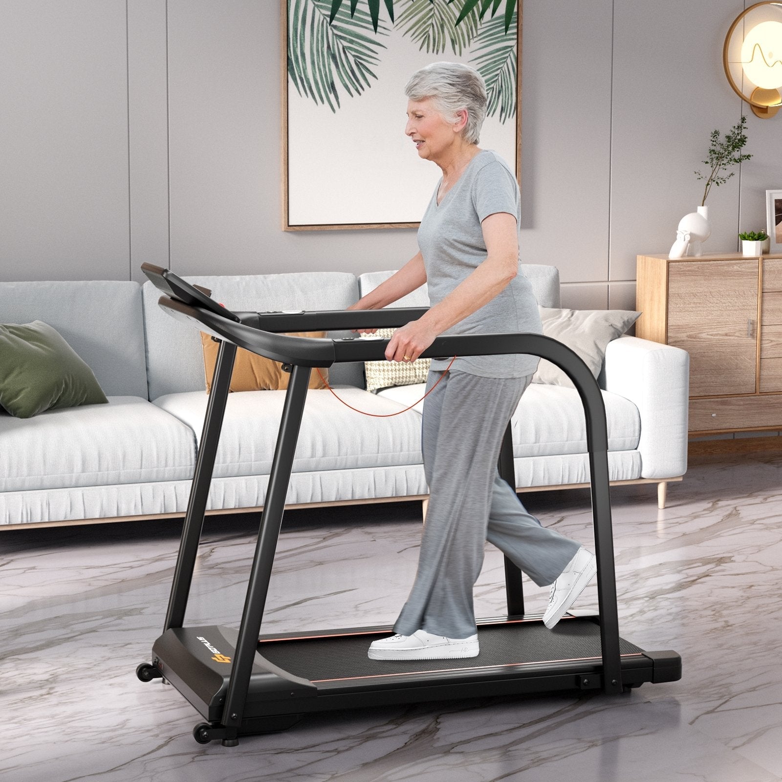 2.5 HP Walking Treadmill with Long Handrails for Seniors-Black