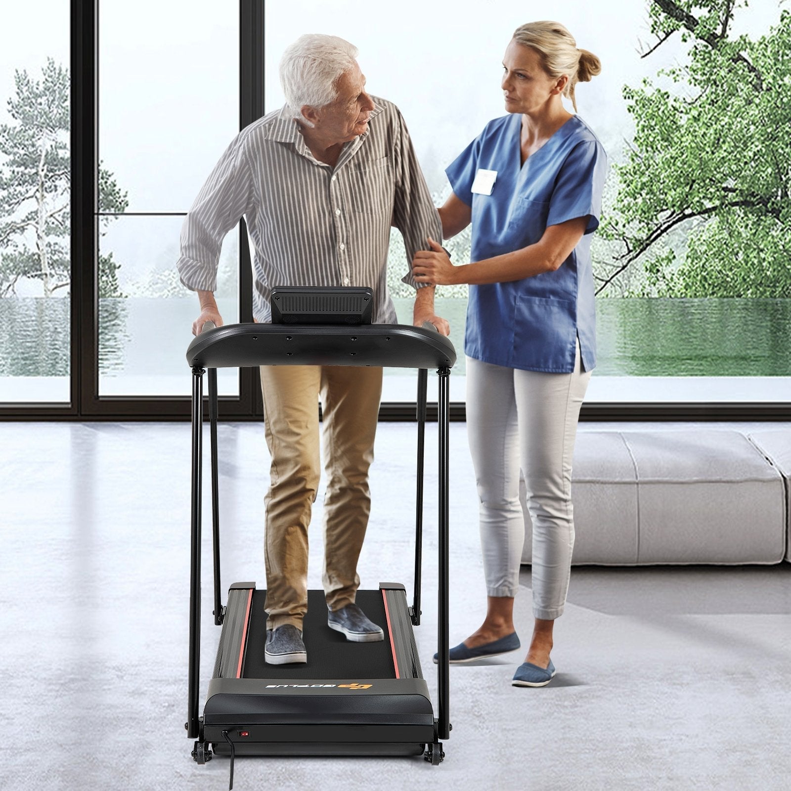 2.5 HP Walking Treadmill with Long Handrails for Seniors-Black